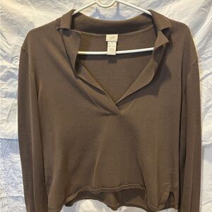 J. Jill Brown Button Down Crop Shirt